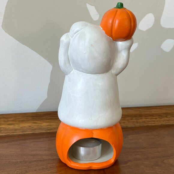 Vintage Ceramic Halloween Ghost & Pumpkin Tea Light Candle Holder Jack-O-Lantern - Picture 6 of 16
